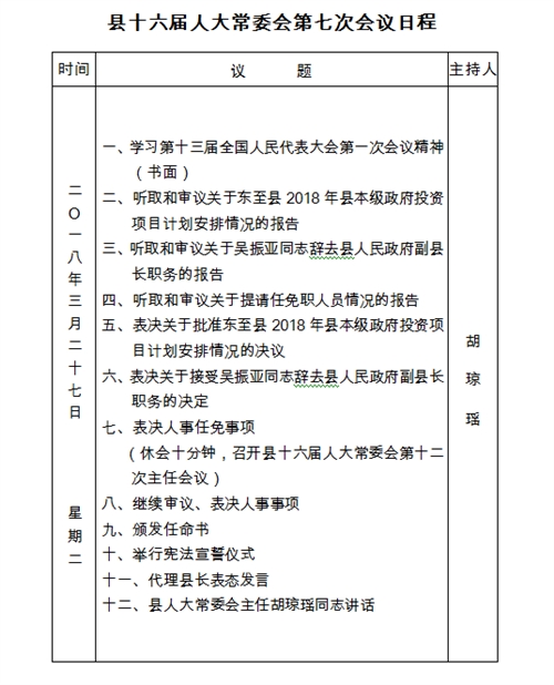 县十六届人大常委会第七次会议日程